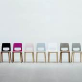 Bildlegende: arge2 ST6N Gestell: Buche, Esche, Eiche oder Nuss. Sitzschale: Sperrholz, farbig lackiert oder Stuhl komplett in Buche oder Esche Foto © das möbel