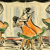 Erich Heckel, Vier Tänzerinnen in orange-grünen Kleidern auf der Bühne, 1911, Sammlung Altonaer Museum