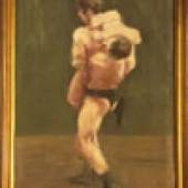 1319- Xaver Fuhr, Zwei Ringer, grossformatiges Pastell, eine frühe Arbeit um 1920