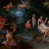 Jan Brueghel d.Ä. (1568-1625) und Hendrik van Balen (1575-1632) „Diana und Callisto“ Öl auf Kupfer, 9,3 x 16,4 cm Expertisen: Dr. Birgit Schmidt-Messner und Dr. Klaus Ertz  Foto: © Kunsthandel Zöchling