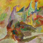 Bernard Schultze (1915 – 2005) „Zug der Masken-Tiere“ | 2000 | Öl auf Leinwand | 100 x 304 cm