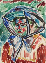 “Mädchen mit blauem Schal” bereits seinen Erfolg feiern. Es wurde von Karl Schmidt-Rottluff 1909 gemalt. 