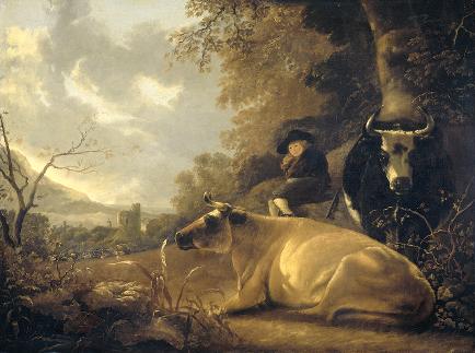 Aelbert Cuyp, Landscape with cows and a young herdsman, ca. 1650-1670