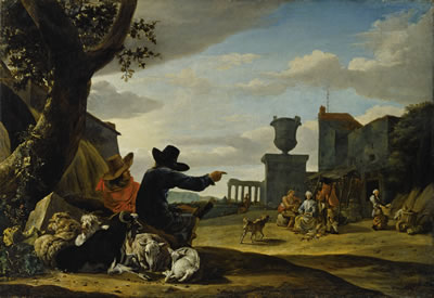 Jan Baptist Weenix, Ruinenlandschaft mit einer Taverne  